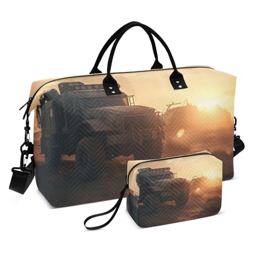 Large Travel Duffel Bag, Car and Sunset Sports Tote Gym Bag, Shoulder Weekender Overnight Bag for Women Men, Carry On Luggage with Toiletry Bags