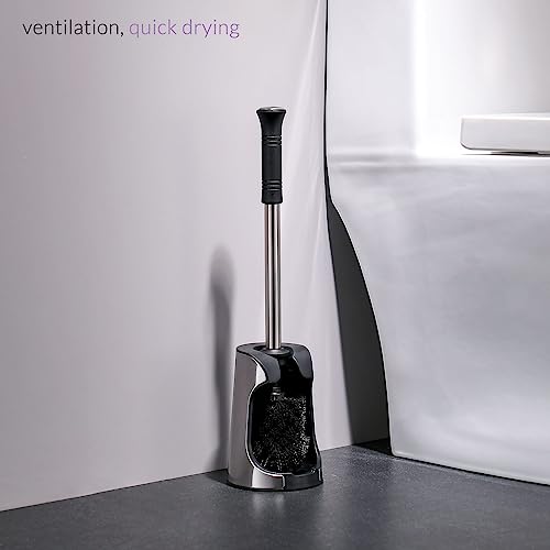 Image of simpletome Toilet Brush with Quick Dry Holder, More Efficient Bristles, Stainless Steel+ABS (Nylon Bristles,Black)
