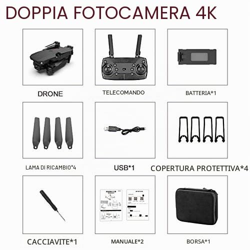 E88 WIFI FPV Drone con Grandangolare 4K HD Doppia Fotocamera Pieghevole, Altitude Hold, Telecomando, Quadricottero, Droni Professionali