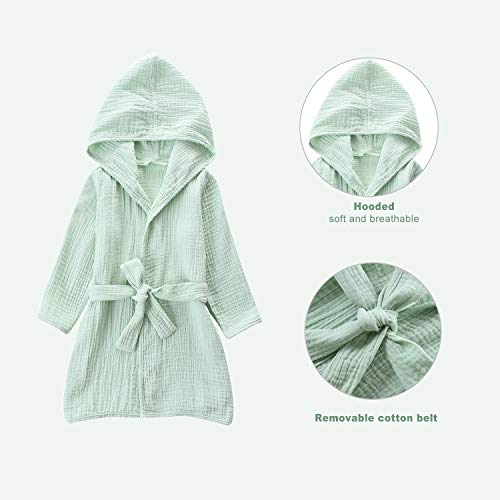 Image of TADO MUSLIN Organic Cotton Toddler Bathrobe, Soft and Breathable Baby Robe for Kid, Boy& Girl Hooded Robe Muslin