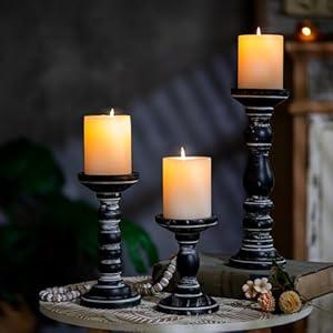 Romadedi Wood Candle Holders for Pillar Candles - Set of 3 Tall Farmhouse Wooden Candlestick Holder, Rustic Candle Stand for Fireplace Mantle Shelf Table Home Decor, Black 6"/ 8.3"/11.8" Romadedi Wood Candle Holders for Pillar Candles Set of 3 Tall Farmhouse Wooden Candlestick Holder Rustic Candle Stand for Fireplace Mantle Shelf Table Home Decor Black 6 83118