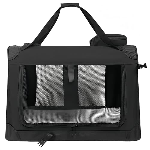 犬用ケージ 折りたたみ式ソフトケージ 小型/中型/大型犬に最適 ペットハウス 猫用 移動簡単 軽量 屋内 屋外 旅行 車用 ポータブル ペット輸送ボックス (ブラック, 50*35*35cm)
