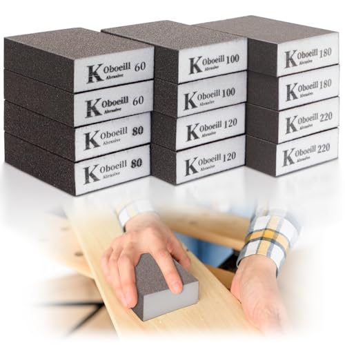 Selutiya12 Pcs Sanding Blocks, 6 Grits(60/80/100/120/180/220), Coarse/Medium/Fine/Superfine Wet and Dry Dual-use Abrasive Pads,Sanding Blocks for Walls, Sandpaper Block, Washable and Reusable
