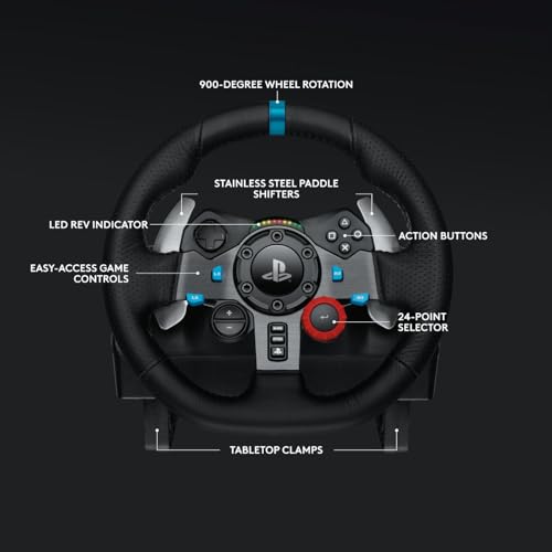 Logitech G29 Driving Force Racing Wheel and Pedals, Force Feedback, Real Leather + ASTRO A10 Gen 2 Wired Headset - For PS5, PS4, PC, Mac - Black - image 5