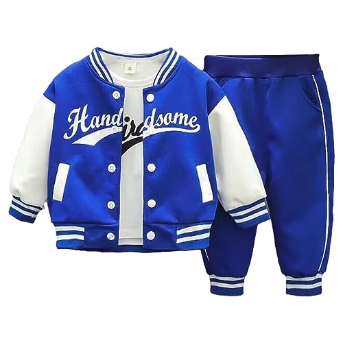 Toddler Kids Fashion Letterman Jacket Coat 3pcs Clothes Set Baseball Jacket Outwear Outfits for Boys Girls
