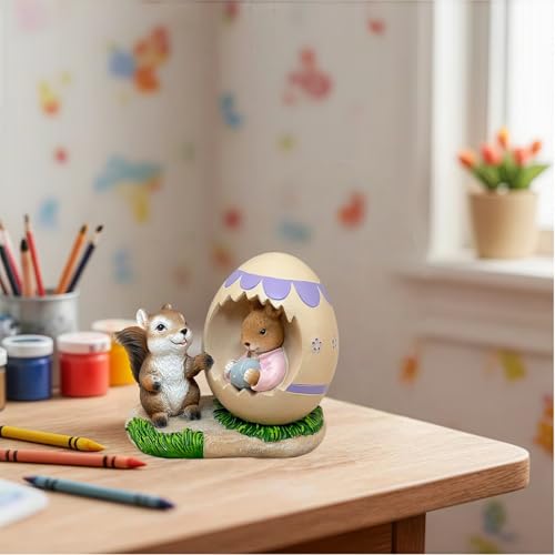 Estatua Decorativa de Ardilla y Conejo en Resina para Pascua miniatura 6