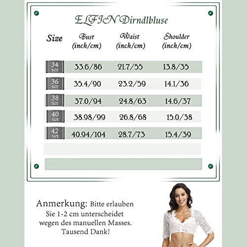 Dirndlbluse Elfin Damen Kurzarm mit Spitze für Trachtenmode