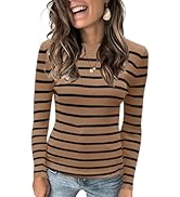 Bellcoco Women's Striped Sweater Pullover Long Sleeve Shirt Slim Fitted Ribbed Knit Fall Casual B...