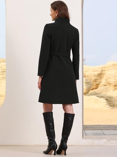 Allegra K Pea Coats for Women Fall Winter Stand Collar Single Breasted Long Trench Coat with Belt 20253