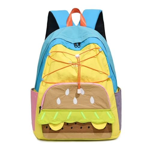 Yitengteng Hamburger Print Casual Backpack Unisex Travel Daypack Large Capacity Daily Bag (Yellow)