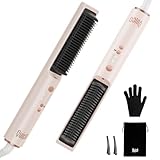Quico Hair Straightener Brush, 100-240V Dual Voltage Ionic Straightener Brush for Women, Ceramic Travel Hair Straightener Comb, Electric Hot Comb Flat Iron, Auto Temp Lock & Auto-Off Function, Pink