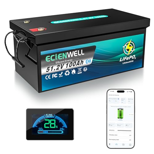Image of 48V(51.2V) 100Ah Golf Cart Lithium LiFePO4 Battery with Bluetooth&APP, 15000+ Deep Cycle Battery with LCD Monitor, EV A+ Rated Cells Batteries with 200A BMS for Golf Cart, Lawn Mower, Solar System, RV