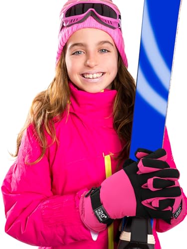Image of Geyoga Kids Waterproof Winter Snow Ski Gloves for Boy Girl Outdoor Warm Thickening Snowboard Gloves