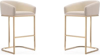 Pemberly Row 30" Contemporary Faux Leather Barstool in Cream (Set of 2)