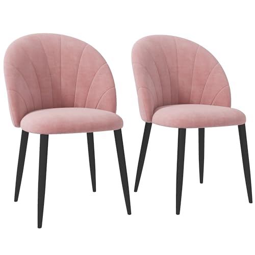 HOMCOM Juego de 2 Sillas de Comedor Tapizadas con Diseño Nórdico y Ergonómico, Sillas de Cocina y Salón de Metal y Terciopelo Rosa, 52x54x79 cm