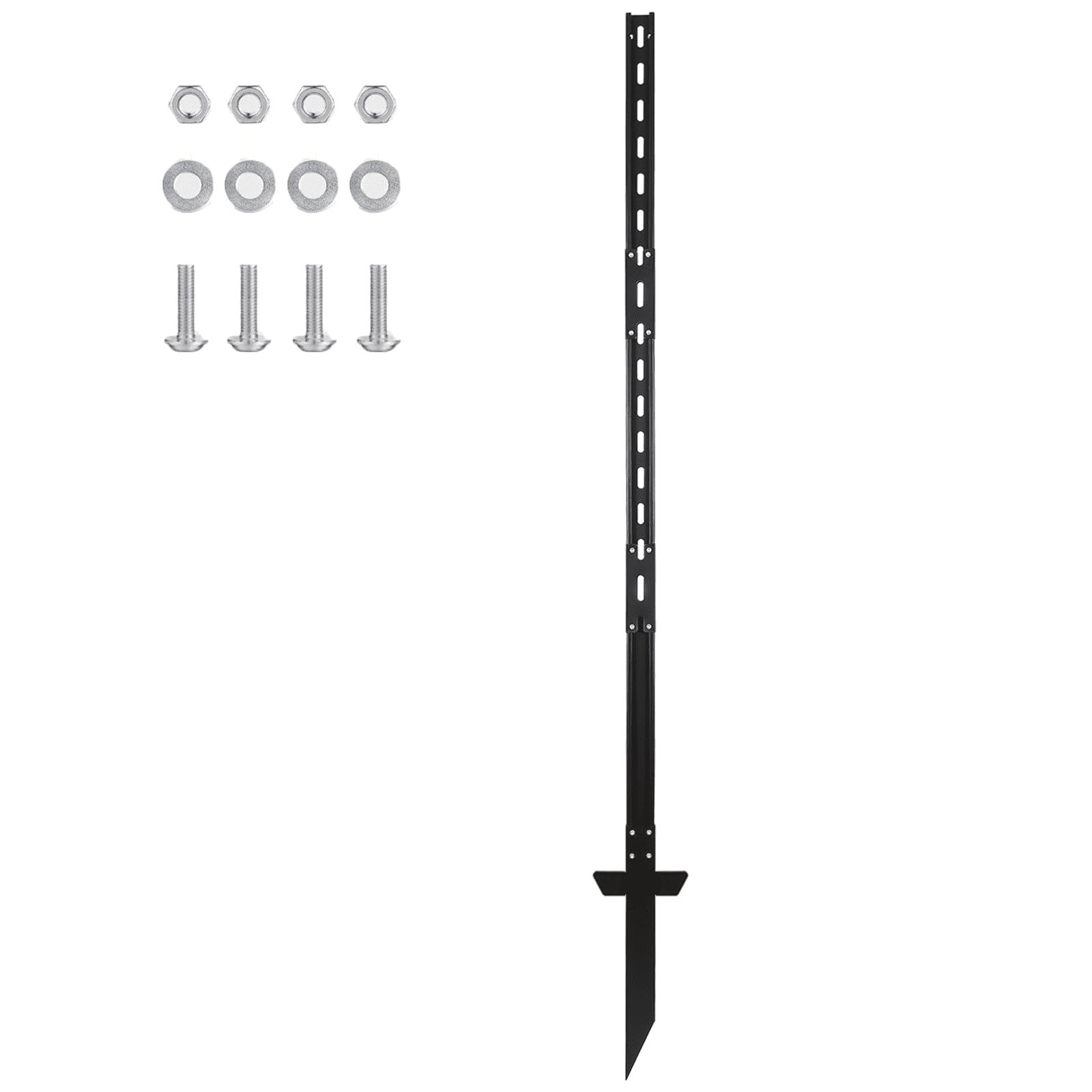 Poste de cartel, estaca de metal, soporte de letreros resistente, poste de letreros con agujeros, estaca de patio resistente al óxido y duradera para suelo exterior (negro, 1,8 m x 1)