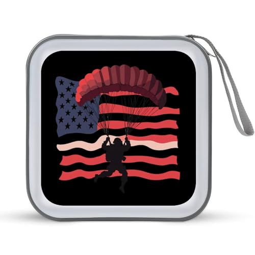 Skydiver Am-erican Flag Skydive CD Case Portable DVD Holder Storage Organizer for Home Travel
