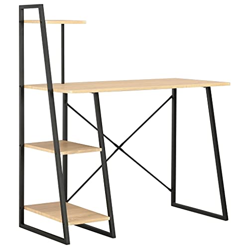 ZEYUAN Escritorio con estantería, color negro y roble, 102 x 50 x 117 cm, cajones de escritorio, escritorio pequeño para computadora, mesa de oficina