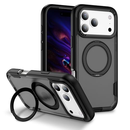 Coque translucide iPhone 13 Pro magnétique mat avec béquille anneau de support gris