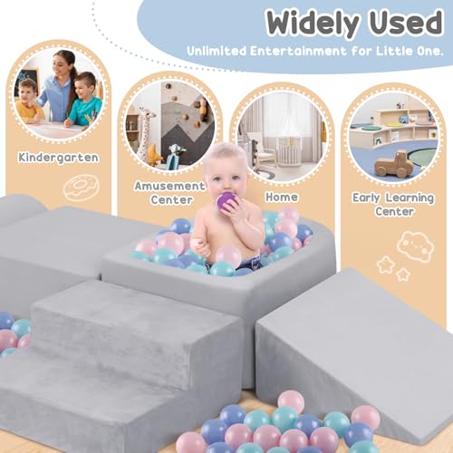 Image of whiffee Climbing Toys for Toddlers 1-3, Foam Climbing Blocks with Ball Pit | Toddler Climbing Toys Indoor, Baby Climbing Crawling Toys, Soft Play Set (No Balls Included) (Grey)