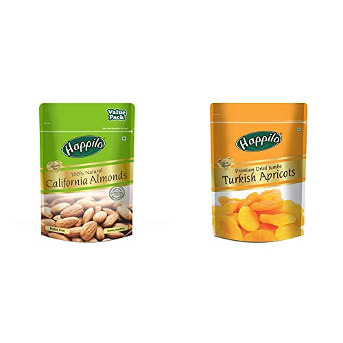 Image of Happilo 100% Natural Premium Californian Almonds Value Pack Pouch, 500 g & Happilo Premium Turkish Apricots, 200g