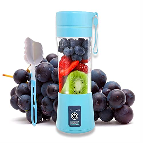 Portable Blender, Mini Smoothie Blender, Juicer Cup, Personal Fruit Mixer, Beach Milkshakes Ice Makers Travel Handheld Blenders Bottle Bowls, Rechargeable with USB 380ml 6x3D Blades 2000mAh Blue