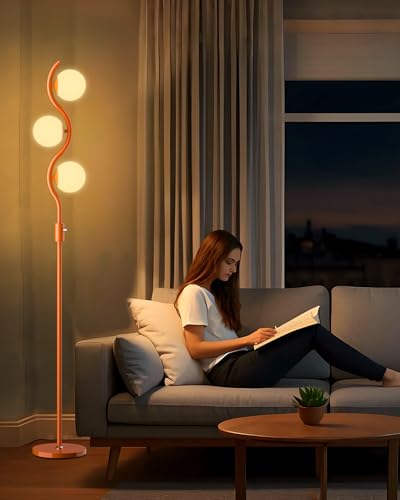 Lightdot 3-Globe Dimmable Floor Lamp Orange Mid Century Modern Standing Lamp with 3PCS 3000K G9...
