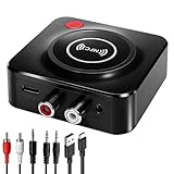 Bluetooth 5.1 Empfänger für Musik-Streaming, Drahtloser Audio Adapter mit 3,5mm RCA für Lautsprecher und Stereoanlage, Bass-Modus, Für Smartphone und Tablet, hochwertige kabellose Musikwiedergabe