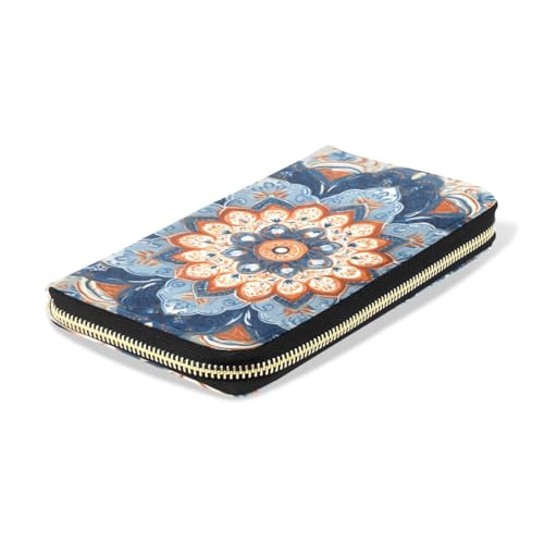 Long Wallets Leather Bifold Wallet for Women Indian Mandala with Zipper Credit Card Holder Large Capacity4