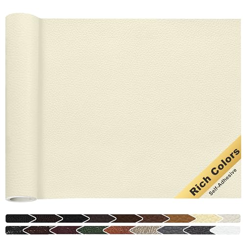 KING MOUNTAIN Leather Repair Patch,16 x 60 Inches self Adhesive Leather Repair Tape for Damaged Leather Furniture, Sofa Seating,Car Seats, Leather Goods(Beige White)
