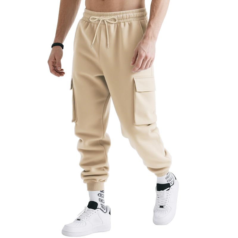 Cargo Pants for Men Elastic Waist Drawstring Casual Hiking Pants Joggers Athletic Fall Winter Baggy Sweatpants