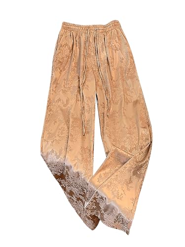 SweatyRocks Women's Jacquard Drawstring High Waist Wide Leg Pants Casual Straight Leg Long Pants - Main Image