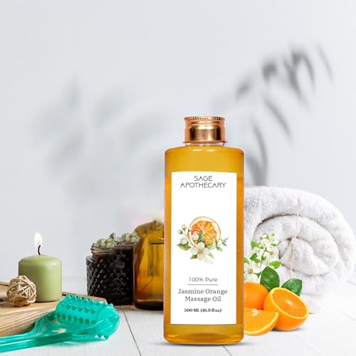 Sage Apothecary's Orange Jasmine Massage Oil : Sensual Harmony Meets Natural Elegance | Vegan | Cruelty Free | Natural Bliss | Ideal for Couples, Date Nights, and Relaxing Massages | 500 ml