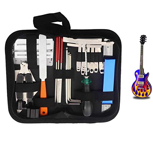 25Pcs Guitar Tool KitRepairing Maintenance Tools Leveling Set Guitar Fret Rocker String Organizer Radius Gauges Guard Understring String Action Ruler Gauge Measuring Tool Hex Wrench Set Files Fingerbo