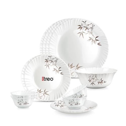 Image of Treo by Milton Opalware Aurelia Arashi Dinner Set of 13 | Serving for 4 | Microwave & Dishwasher Safe | Bone-Ash Free | Tempered Toughness | Plates & Bowls | Crockery Set for Dining & Gifting