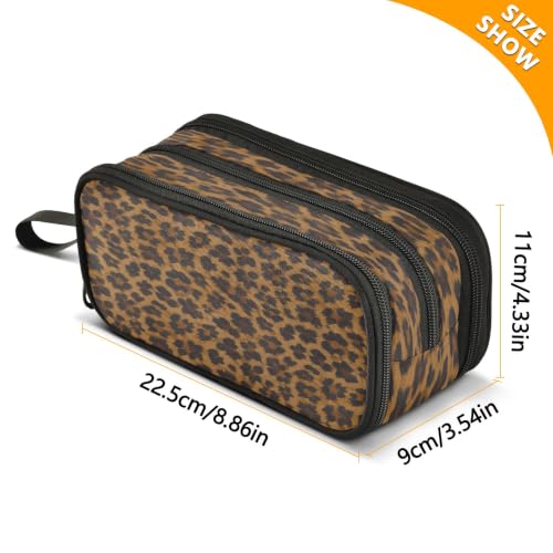 Image of Leopard Print Brown Pencil Case 3 Compartment Pen Bag Large Pouch Holder Box School Portable Stationery Storage Bag for Teen Girls Boys