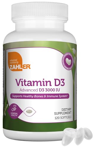Zahler - Advanced Vitamin D3 3000 IU Softgels (120 Count) Kosher Vegetarian Friendly Vitamin D for Immune Support Bone Teeth & Muscle Health - Daily D3 Vitamin Supplement for Adults - Easy Swallow.