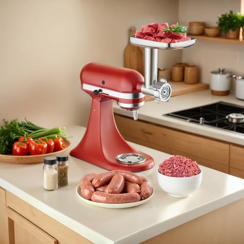 Ezato Meat Grinder Attachment for KitchenAid Mixer, Food Grinder Attachment with Sausage Stuffer, Compatible with KitchenAid All Models, All-Metal Design, Includes 4 Grinding Plates & 3 Sausage Tubes - Thumbnail 6