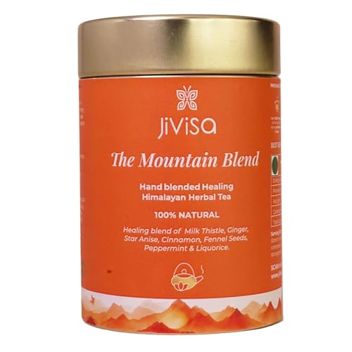 Image of JiViSa Mountain Blend Gut Health Herbal Tea for Digestion & Bloating Relief with Fennel, Ginger, Peppermint, Milk Thistle, Cinnamon, Star Anise & Liquorice | Digestive Herbal Tea | Tin 50g
