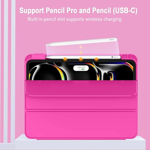 Image of ZryXal New iPad Pro 13 Inch Case (M5) 2025 / (M4) 2024 with Pencil Holder, Smart iPad Case [Support Pencil Pro and Pencil (USB-C)], Support Touch ID and Auto Wake /Sleep (New Rose Red)