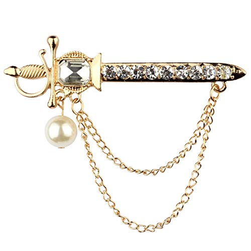 Image of Panjatan Royal Lion Knight Sword with Golden Chain Pin Brooch.