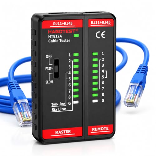 VOBOR Comprobador de Cables de Red RJ11 RJ12 RJ45, Probador para LAN, ISDN y Cables de Conexión CAT6 CAT7 CAT8 con LEDs de Prueba Precisa