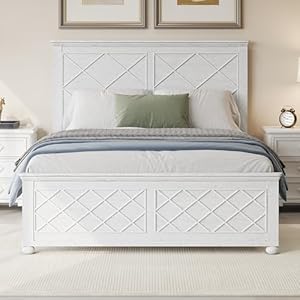 Coastal farmhouse solid wood full size bed frameantique white  urban country home decor