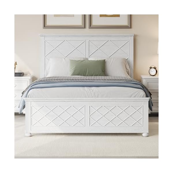 Coastal farmhouse solid wood full size bed frameantique white  urban country home decor