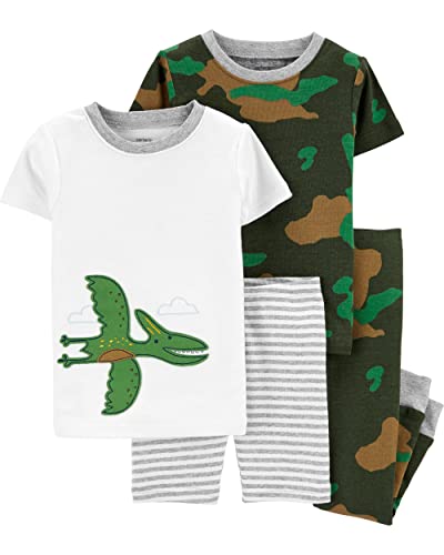 Carter's Toddler Boys' 4 Pc Cotton Pajamas (Dino Green/White, 3T)