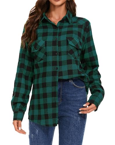 Timuspo Hemd Damen Kariertes mit Knopfleiste Flanell Langarm Hemden...