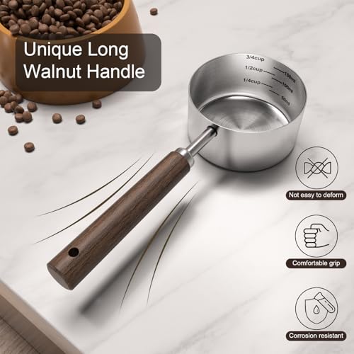 Image of Dog-Cat Food Scoop Measuring-Cup - 3 /4 Cup (6 Oz),304 stainless steels,Black walnut long handle