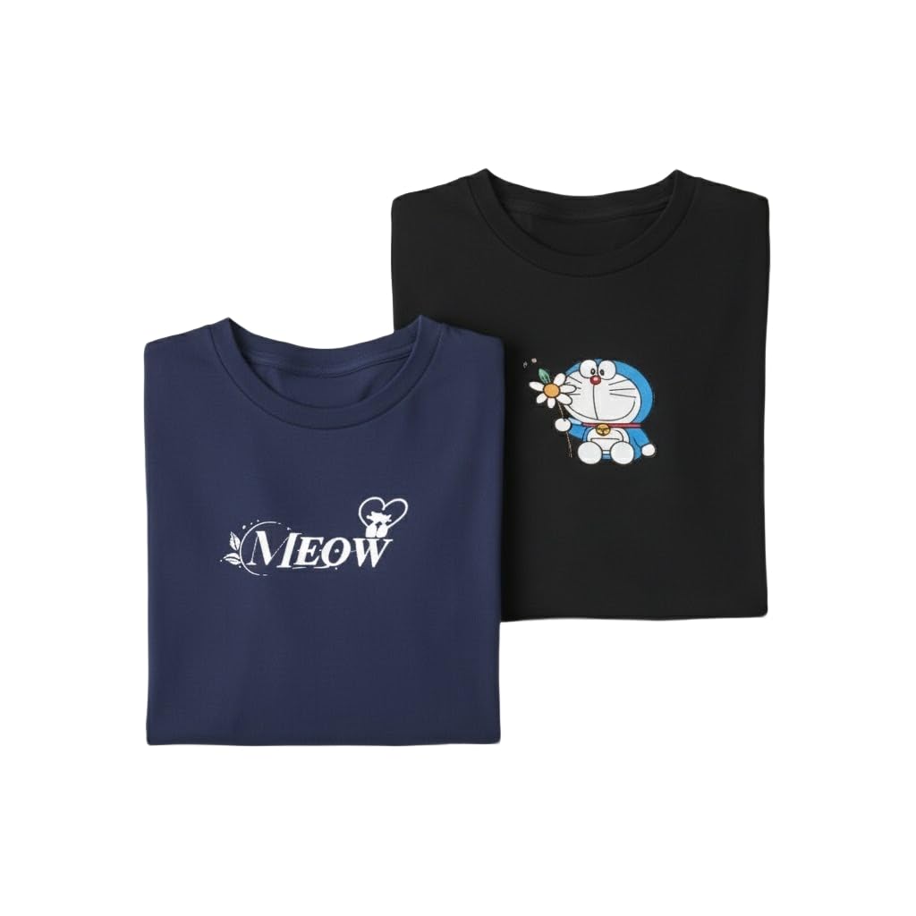 urgear Womens Casual Printed Oversized Round Neck Cotton Blended Navy T Shirt-picture-36