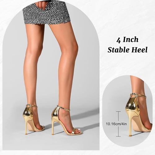 Image of perixir Gold Heels for Women, High Heels with Spiral, 4.17 inch Stiletto Heeled Sandals for Dressy Women, Lace Up Sandals Comfortable Slingback Sandal