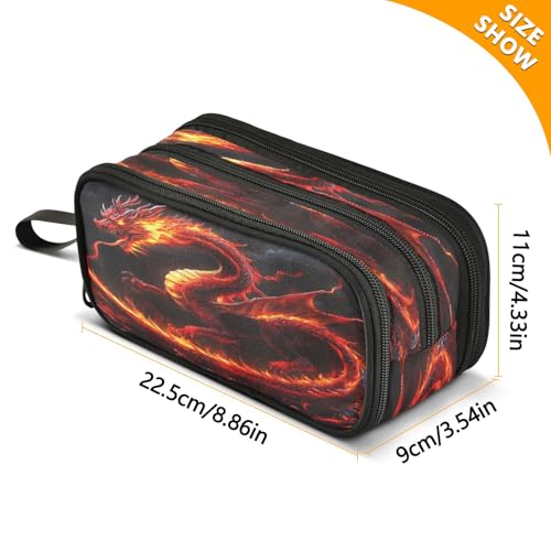 Image of Fire Dragon Pencil Case 3 Compartment Pen Bag Pouch Holder Box School Portable Stationery Storage Bag for Girls Boys